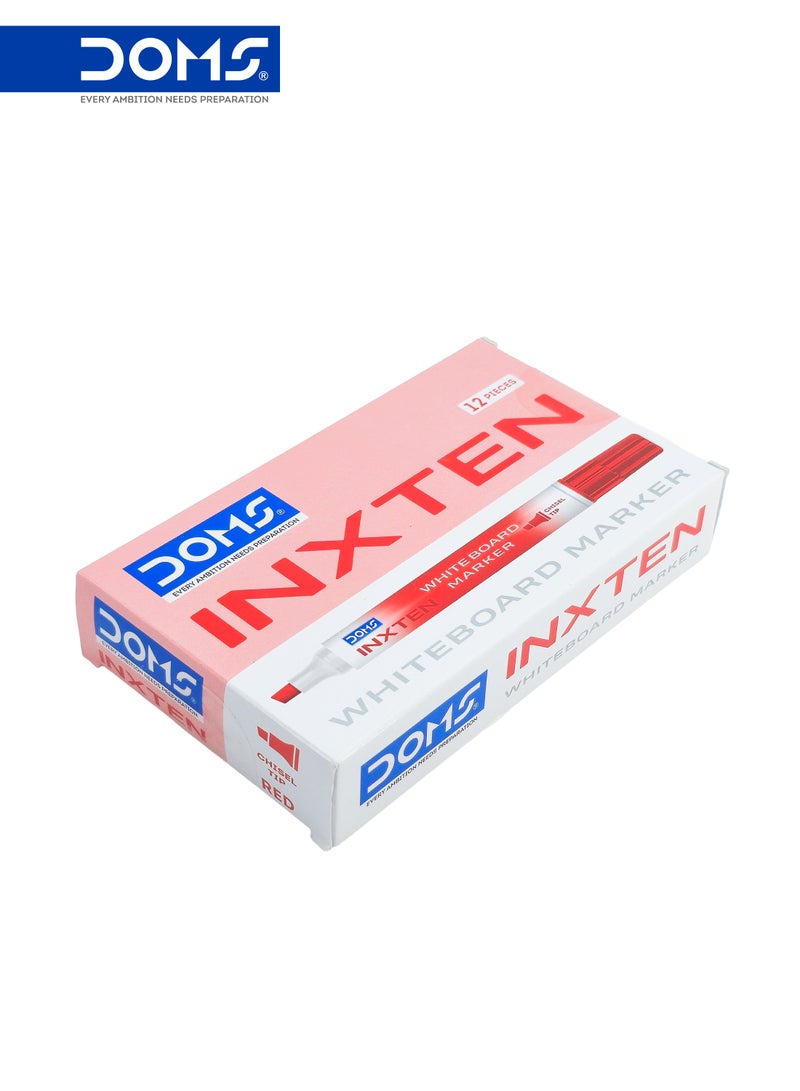 DOMS Whiteboard Marker Pen, Chisel Tip, Red Ink, INXTEN Series, Pack of 12 - Image 2